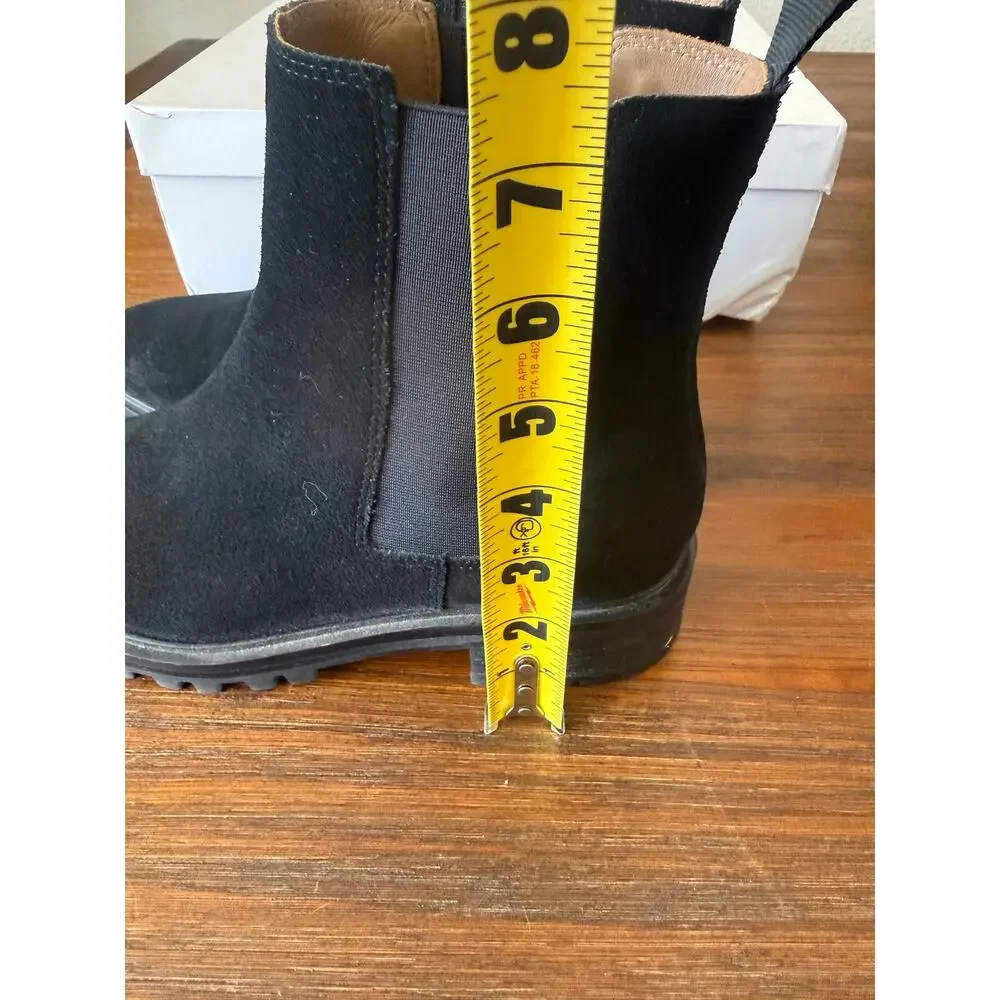 Quince Black Suede Leather Chelsea Ankle Boots Lug Sole Pointed Toe Classic 8